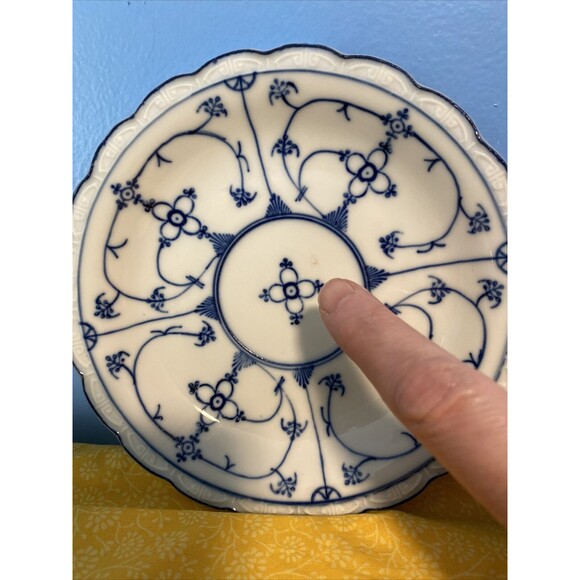 Antique Koenigszelt Silesia Blue Lace Flowers Strawflower Saucer Set of 2 - Picture 2 of 6